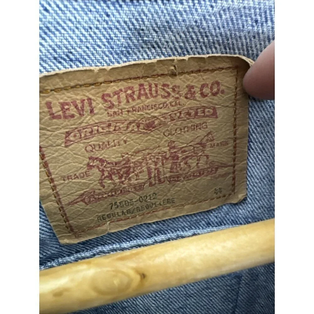 Vintage 80s Levi Men 44 Orange‎ Tab Denim Jacket Forestry Patch 75505-0212